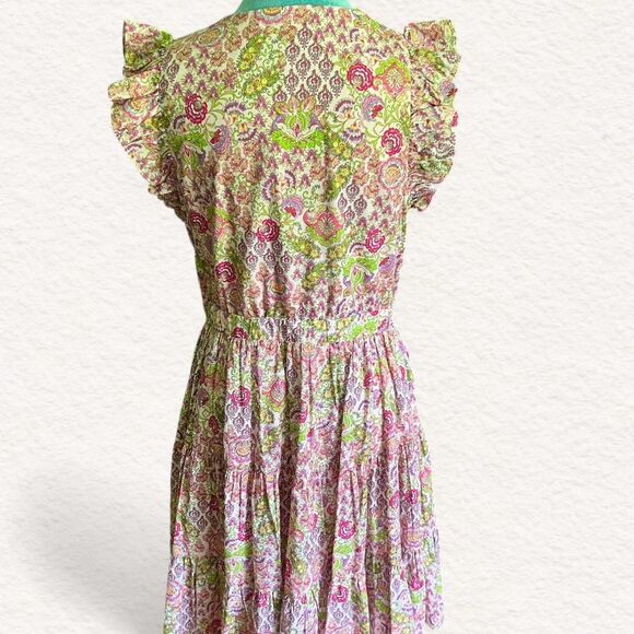 Taylor Floral Tiered Knee Length Ruffle Cap Sleeves V Neckline Women's Dress Med - Picture 6 of 8